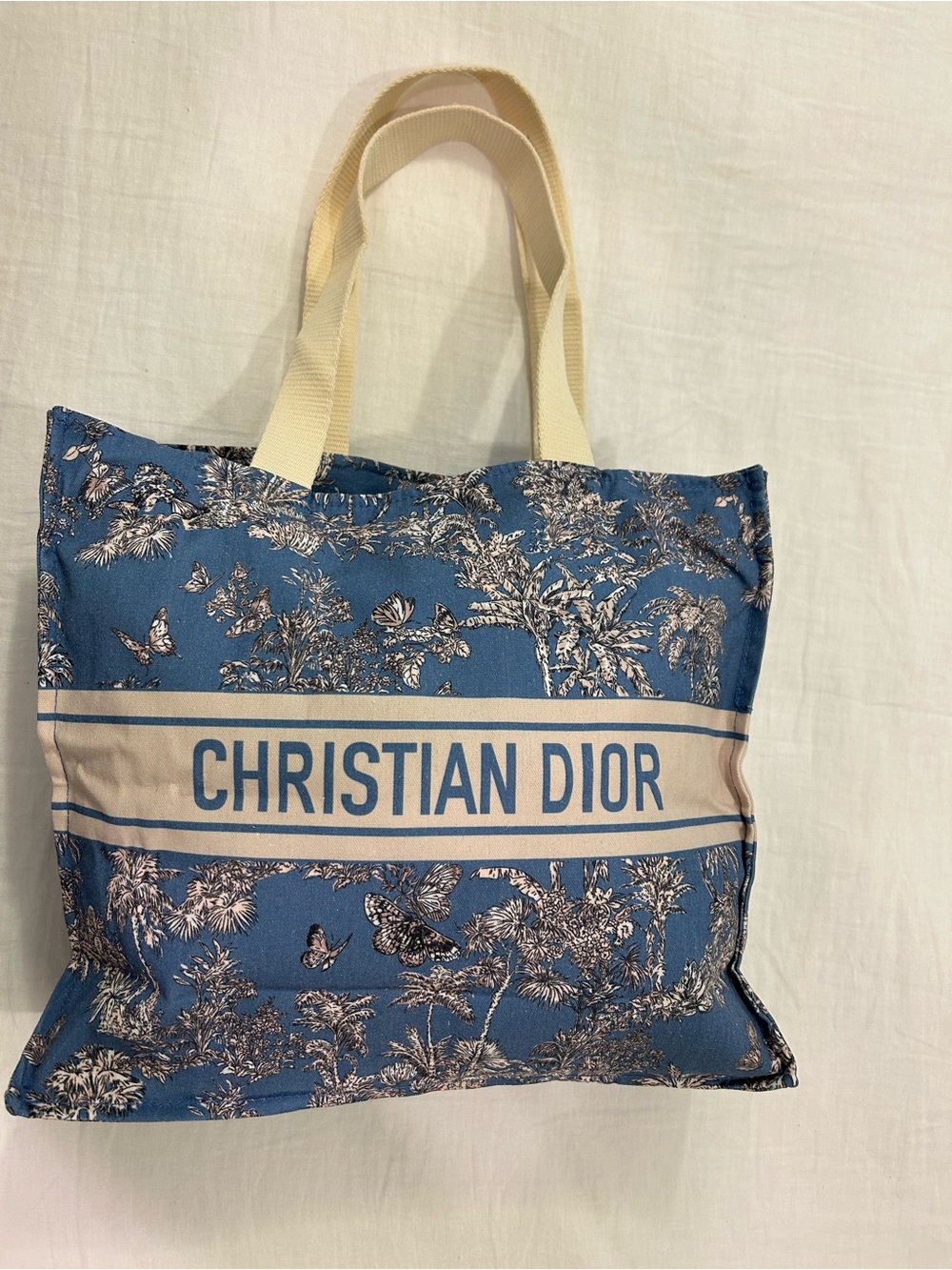 Dior Blue Toile Canvas Tote with Cream Straps GWP